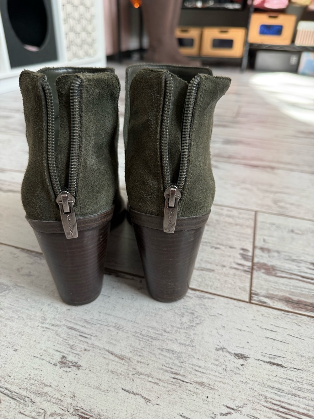 Vince Camuto Olive Suede Pointed-Toe Ankle Booties - Picture 2 of 5